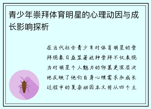 青少年崇拜体育明星的心理动因与成长影响探析